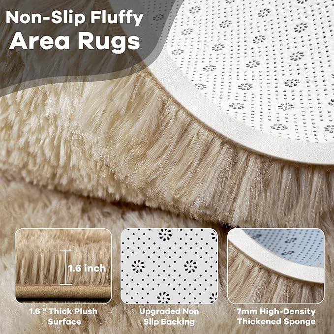 Noahas Fluffy 4x6 Area Rugs for Bedroom Living Room,Tie-Dyed Beige Thick Shag Throw Floor Carpet,Soft Shaggy Bedside Non-Slip Plush Dorm Nursery Kids Rug