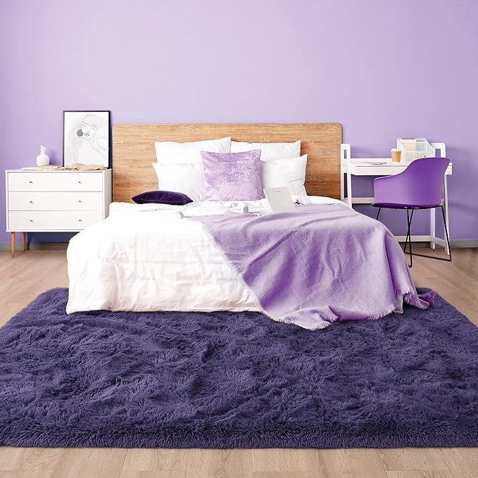 Noahas Fluffy 4x6 Taro Purple Rugs for Bedroom Girls,Shaggy Kids Rug,Thick Shag Throw Floor Carpet,Soft Non-Slip Dorm Nursery Area Rugs for Living Room Home Decor