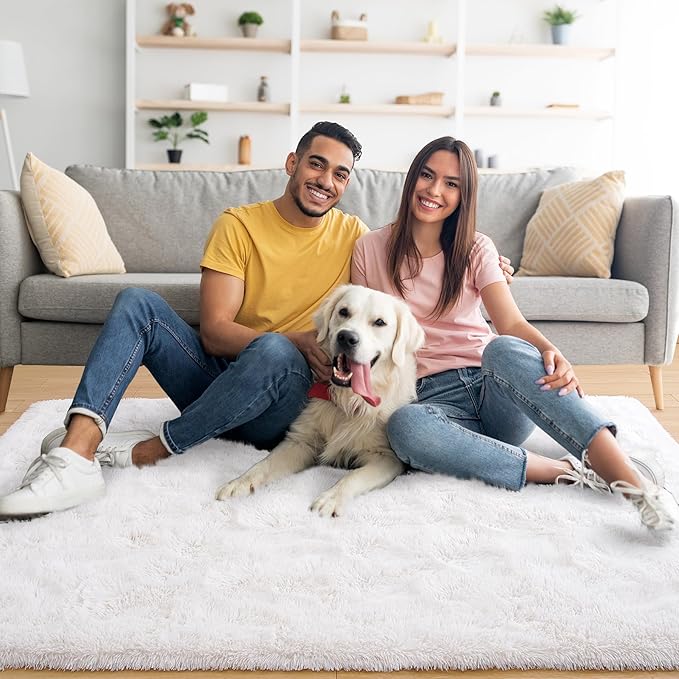Noahas Fluffy Cream White 4x6 Area Rugs for Bedroom Living Room,Thick Shag Throw Floor Carpet,Soft Shaggy Bedside Non-Slip Plush Dorm Nursery Kids Rug