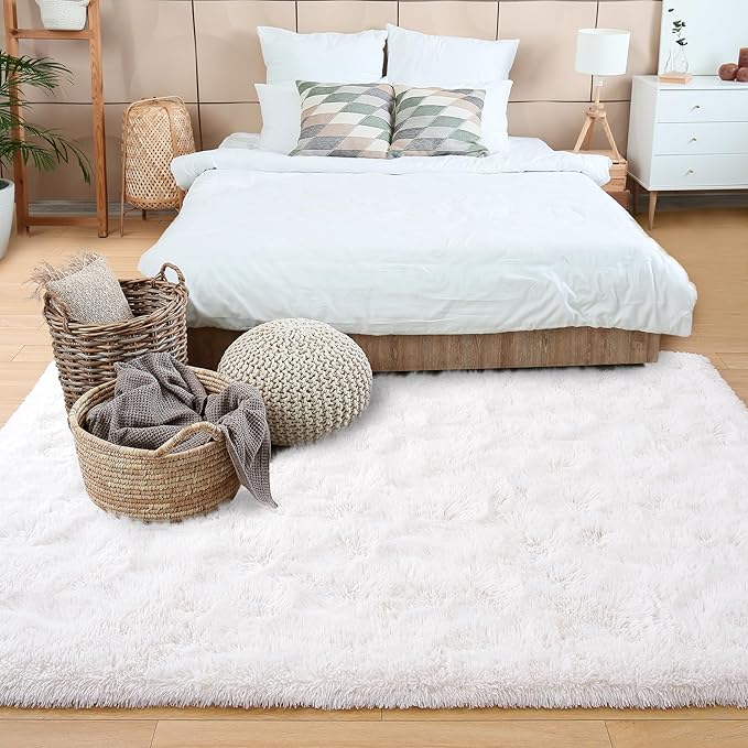 Noahas Fluffy Cream White 4x6 Area Rugs for Bedroom Living Room,Thick Shag Throw Floor Carpet,Soft Shaggy Bedside Non-Slip Plush Dorm Nursery Kids Rug
