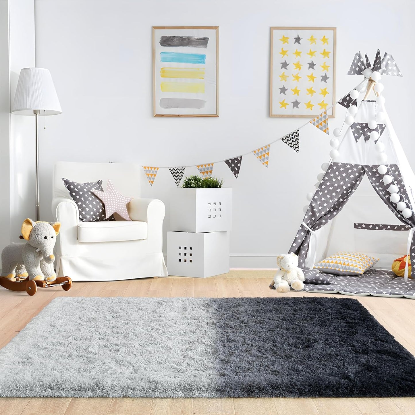 Noahas Fuzzy Rugs for Bedroom,4x6 Tie-Dyed Black and Grey Area Rug,Fluffy Thick Shag Carpet,Fuzzy Living Room Rugs,Soft Kids Rug Non Slip Reduce Noise Room Decor