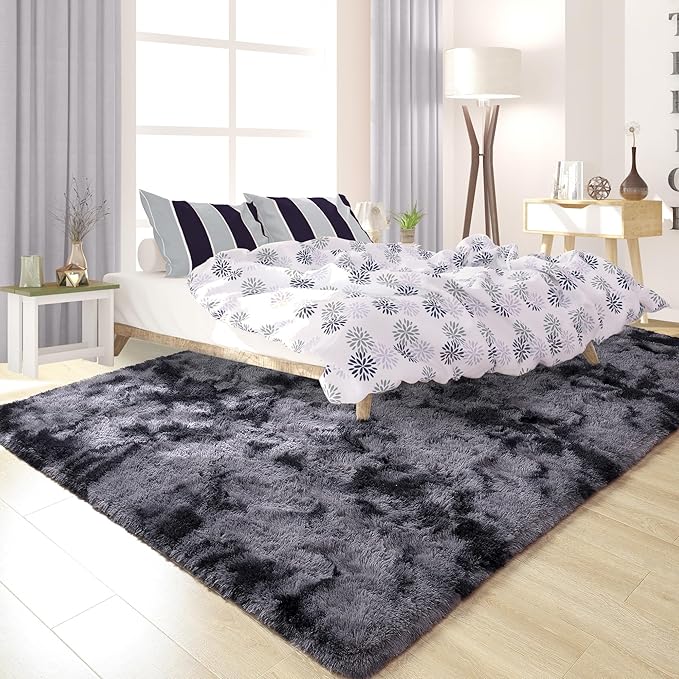 Noahas 8x10 Area Rugs for Living Room,Tie-Dyed Black and Dark Grey Area Rug,Big Shaggy Rugs for Bedroom,Fluffy Large Carpet,Soft Kids Rug Non Slip Reduce Noise Room Decor