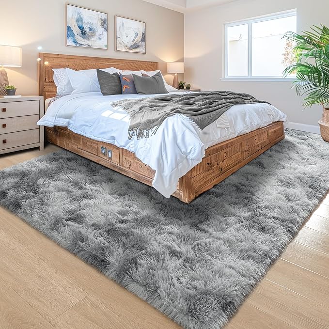 Noahas Large Fluffy 8x10 Area Rugs for Living Room Bedroom,Tie-Dyed Grey Thick Shag Throw Rug,Big Soft Shaggy Bedside Non-Slip Plush Dorm Nursery Kids Carpet