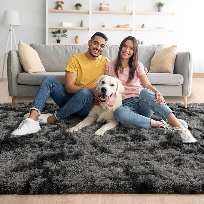 Noahas Large Fluffy 8x10 Area Rugs for Living Room Bedroom,Tie-Dyed Dark Grey Thick Shag Throw Rug,Big Soft Shaggy Bedside Non-Slip Plush Dorm Nursery Kids Carpet Visit the Noahas Store