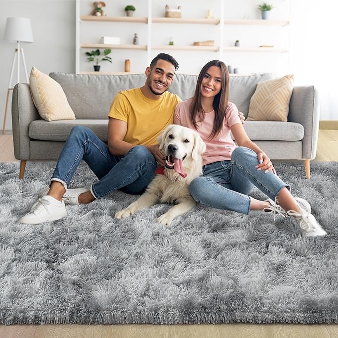 Noahas Large Fluffy 8x10 Area Rugs for Living Room Bedroom,Tie-Dyed Grey Thick Shag Throw Rug,Big Soft Shaggy Bedside Non-Slip Plush Dorm Nursery Kids Carpet