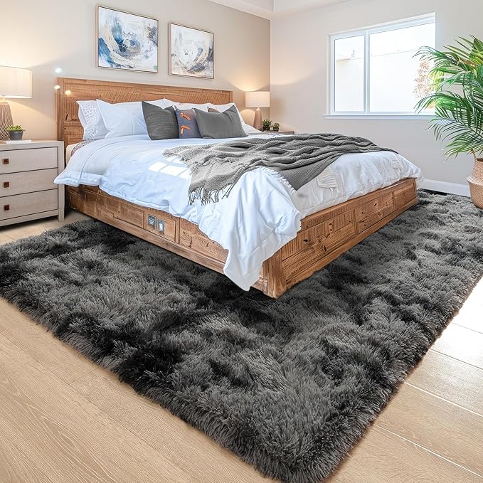 Noahas Large Fluffy 8x10 Area Rugs for Living Room Bedroom,Tie-Dyed Dark Grey Thick Shag Throw Rug,Big Soft Shaggy Bedside Non-Slip Plush Dorm Nursery Kids Carpet Visit the Noahas Store