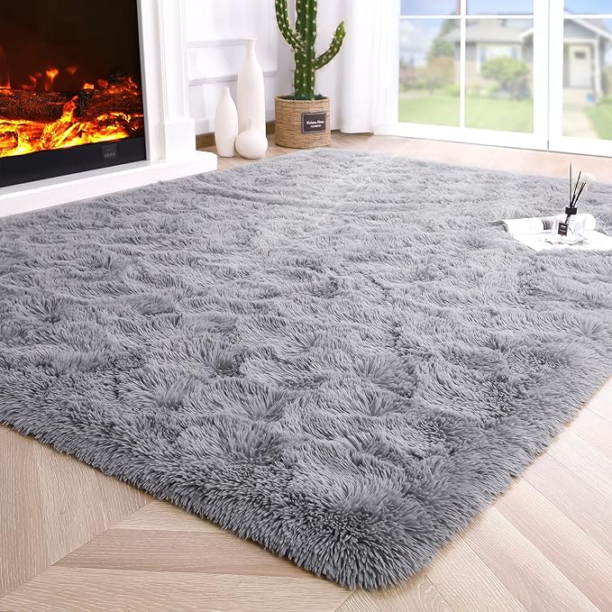 Noahas Fluffy Grey Area Rugs for Bedroom Living Room,4x5.3 Feet Thick Shag Throw Floor Carpet,Soft Shaggy Non-Slip Plush Dorm Nursery Kids Rug Home Decor Aesthetic