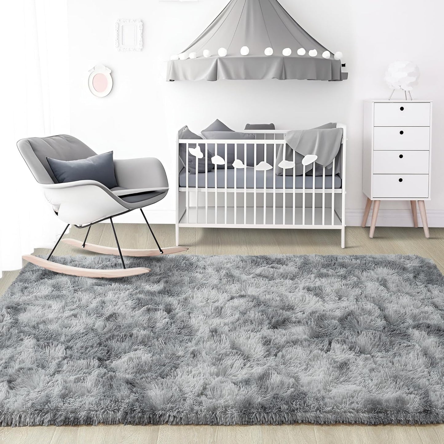 Noahas Large Fluffy 8x10 Area Rugs for Living Room Bedroom,Tie-Dyed Grey Thick Shag Throw Rug,Big Soft Shaggy Bedside Non-Slip Plush Dorm Nursery Kids Carpet
