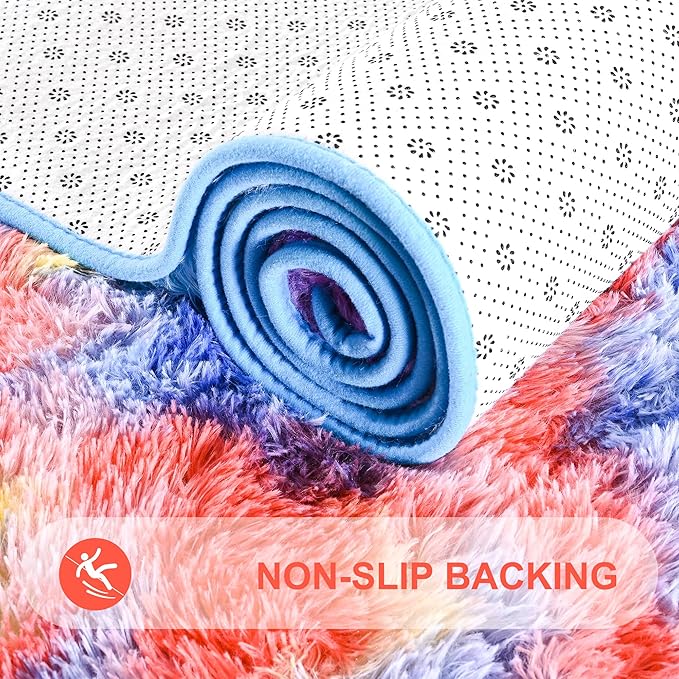 Noahas 5x8 Area Rugs for Living Room,Tie-Dyed Blue and Yellow Area Rug,Big Shaggy Rugs for Bedroom,Fluffy Large Carpet,Soft Kids Rug Non Slip Reduce Noise Room Decor