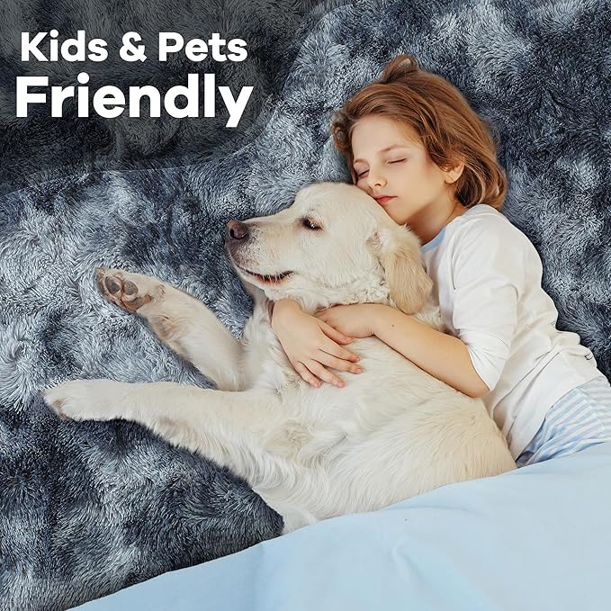 Noahas Fluffy 4x6 Area Rugs for Bedroom Living Room,Tie-Dyed Blue and Grey Thick Shag Throw Floor Carpet,Soft Shaggy Bedside Non-Slip Plush Dorm Nursery Kids Rug