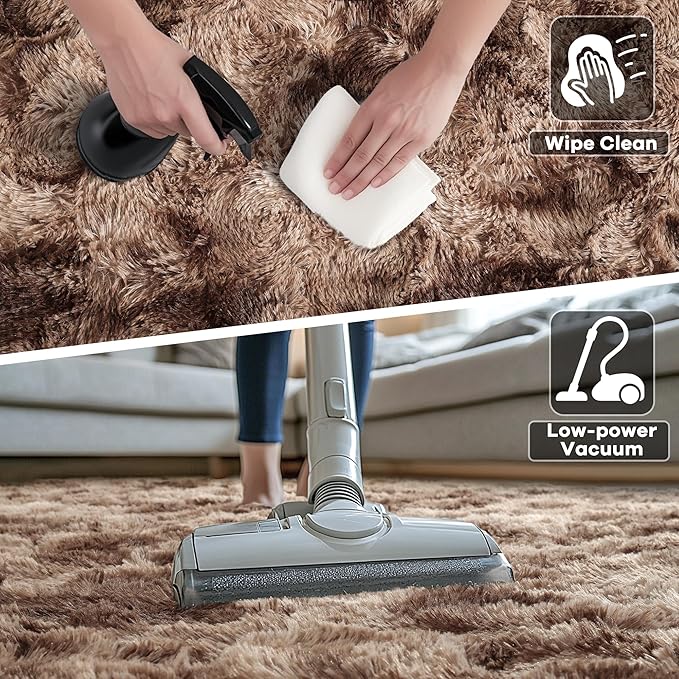Noahas Large Fluffy 8x10 Area Rugs for Living Room Bedroom,Tie-Dyed Brown Thick Shag Throw Rug,Big Soft Shaggy Bedside Non-Slip Plush Dorm Nursery Kids Carpet