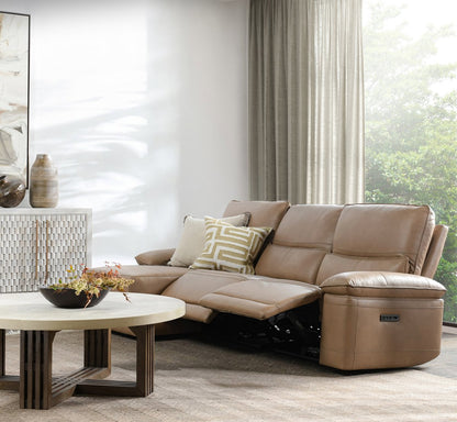 Branford Leather Power Recliner Sectional w/LAF Chaise - Camel