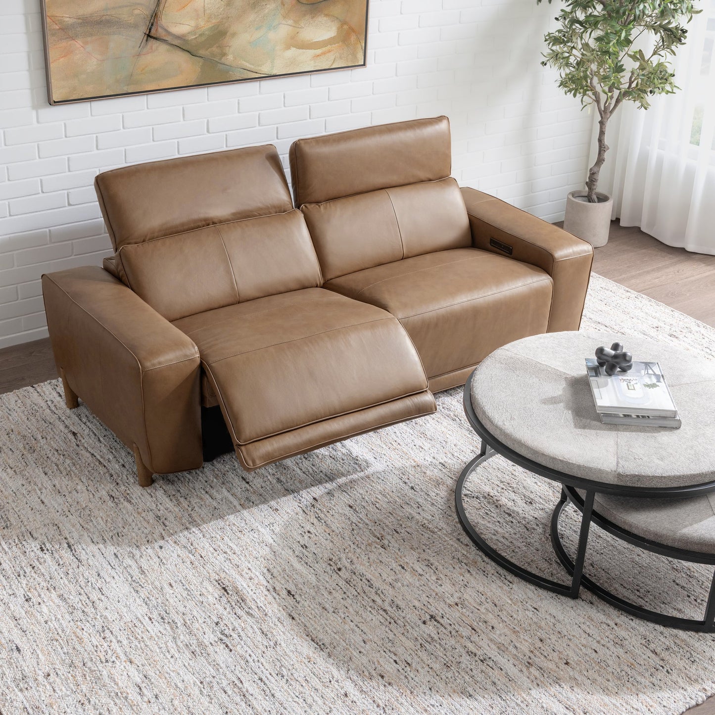 Kadon Leather Power Recliner Sofa - Tan
