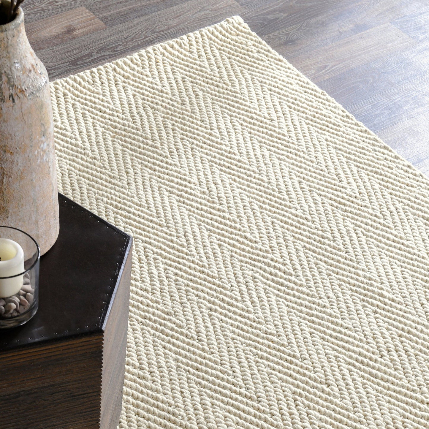 Herringbone Wool/Jute Rug - Ivory