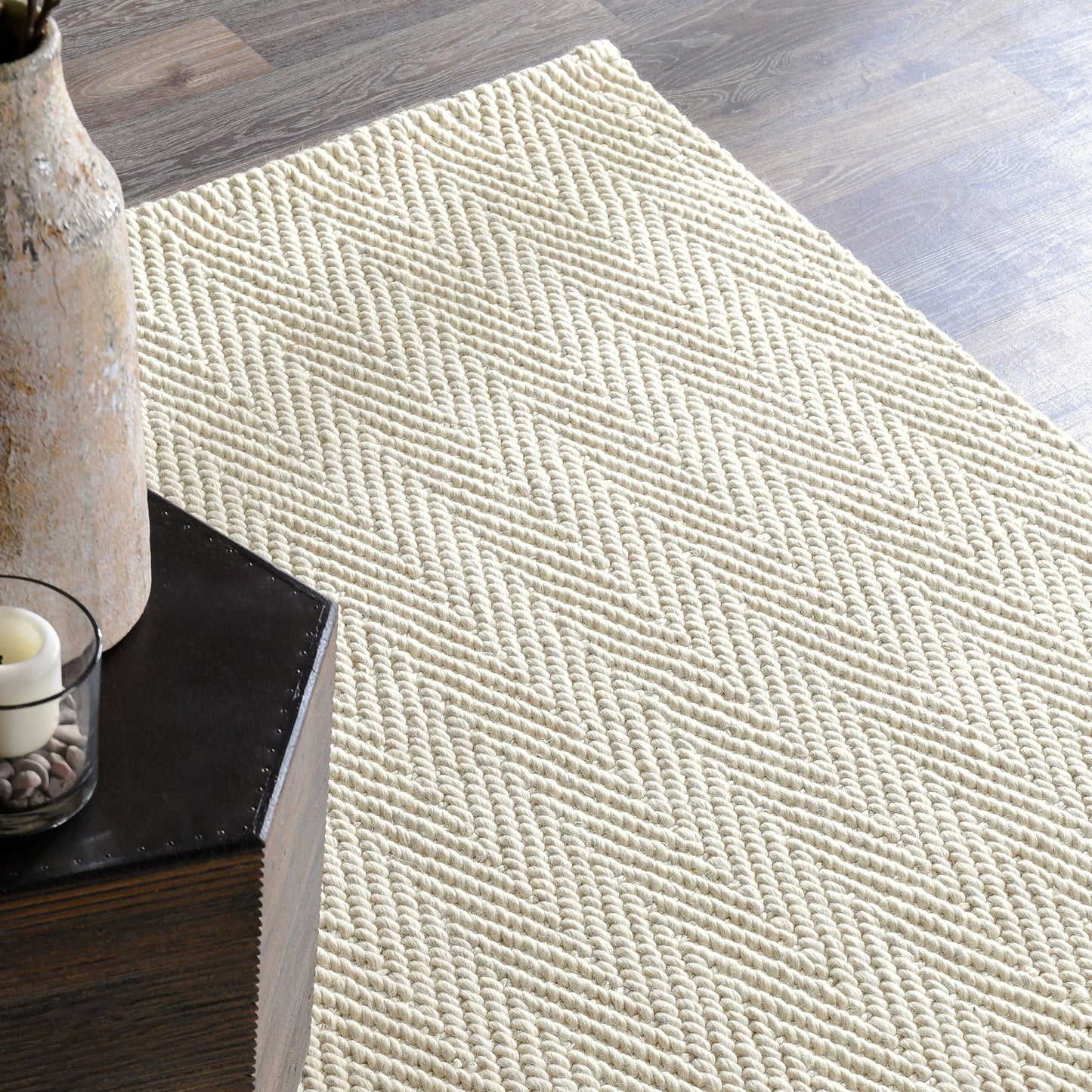 Herringbone Wool/Jute Rug - Ivory
