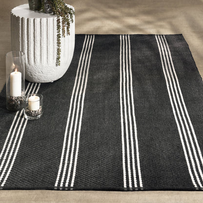 Performance Sorrento Stripe Rug - Charcoal/Ivory