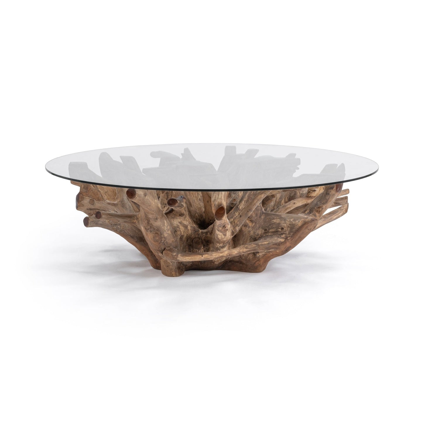 Willow Teak Root/Glass Round Coffee Table - Natural