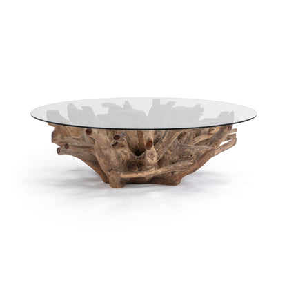 Willow Teak Root/Glass Round Coffee Table - Natural