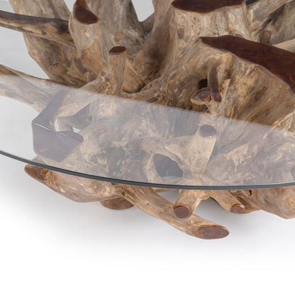 Willow Teak Root/Glass Round Coffee Table - Natural