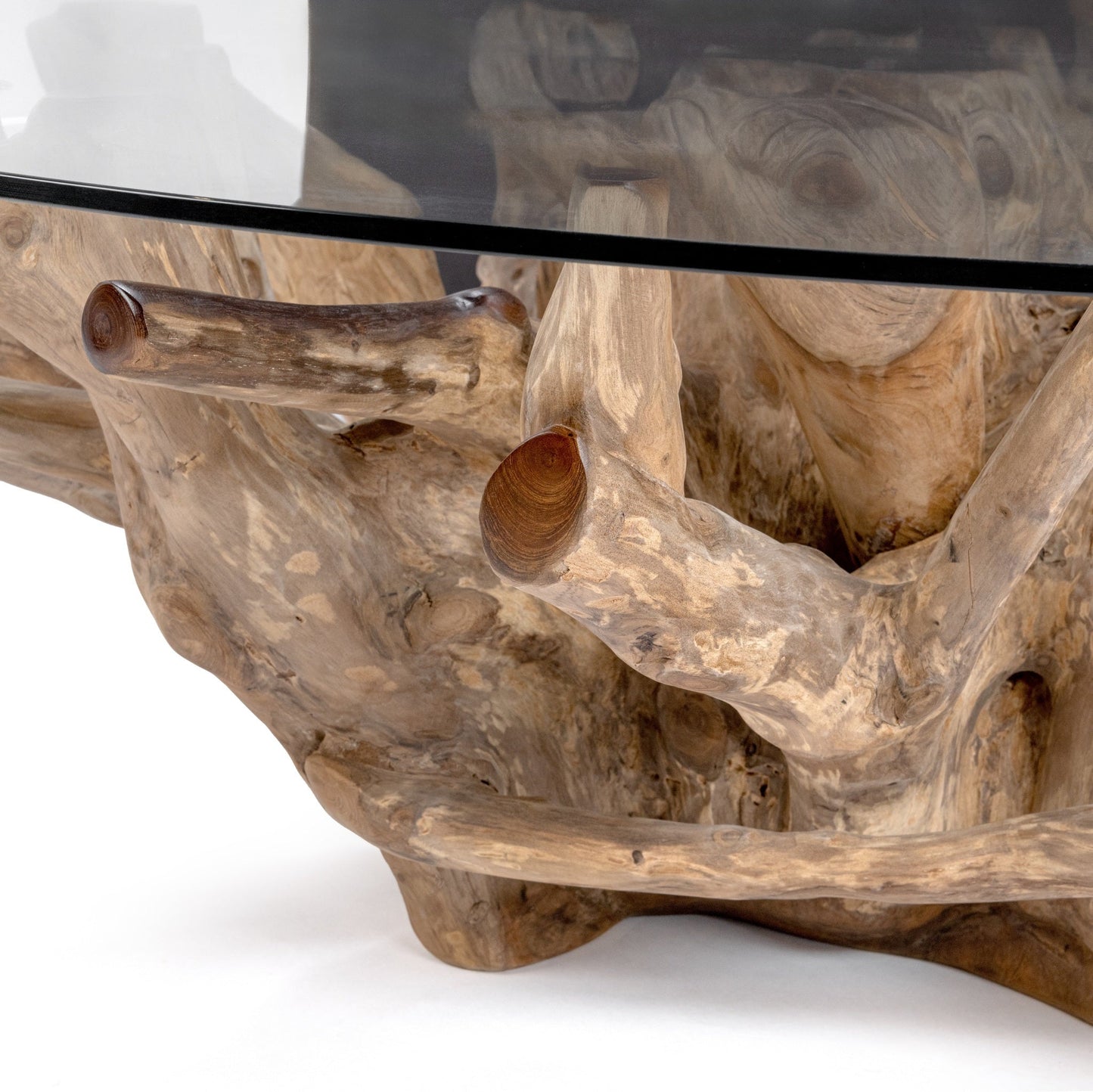 Willow Teak Root/Glass Round Coffee Table - Natural