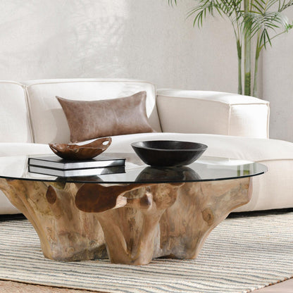 Willow Teak Root/Glass Round Coffee Table - Natural