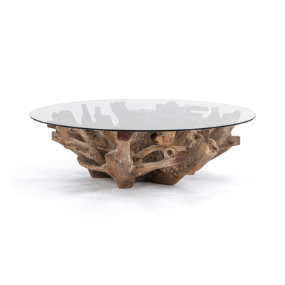 Willow Teak Root/Glass Round Coffee Table - Natural