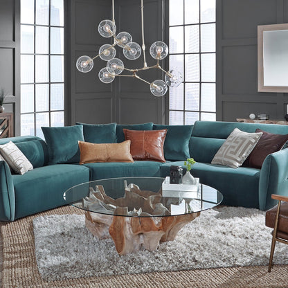 Hailey Teak Root/Glass Round Coffee Table - Natural White Wash