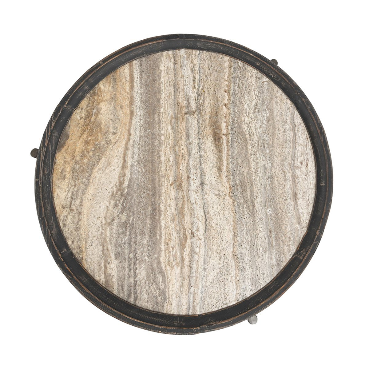 Dakota Travertine Round Coffee Table - Weathered Black/Travertine