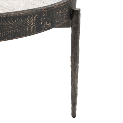 Dakota Travertine Round Coffee Table - Weathered Black/Travertine