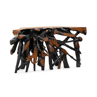 Cypress Teak Root Console Table 59-60" - Black-Brown