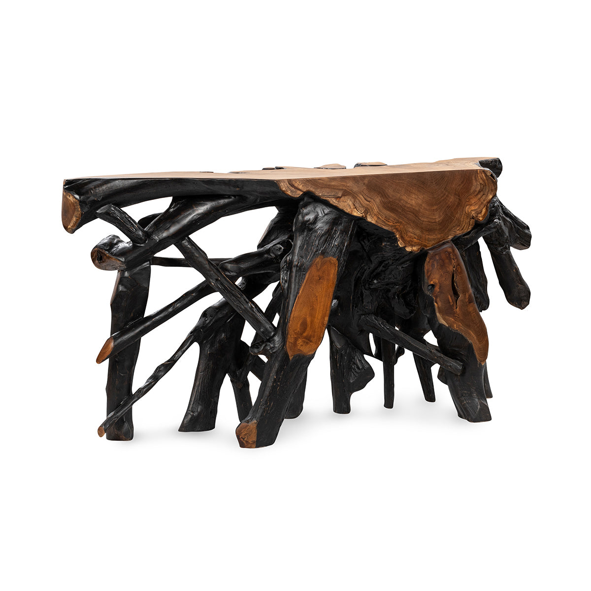 Cypress Teak Root Console Table 59-60" - Black-Brown