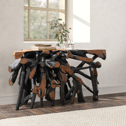 Cypress Teak Root Console Table 59-60" - Black-Brown