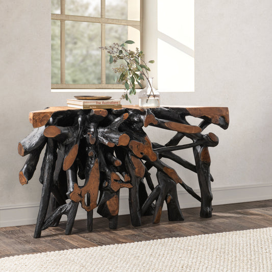 Cypress Teak Root Console Table 59-60" - Black-Brown