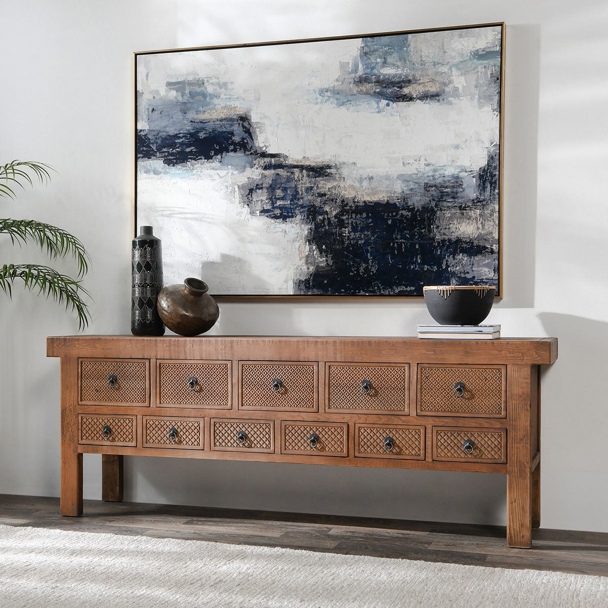Lahey 11Dwr Rectangle Console Table - Mission Brown