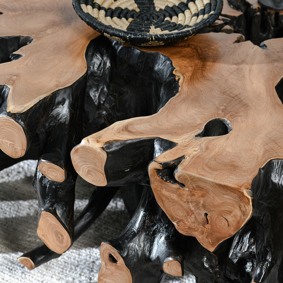 Cypress Teak Root Square Coffee Table - Black/Natural