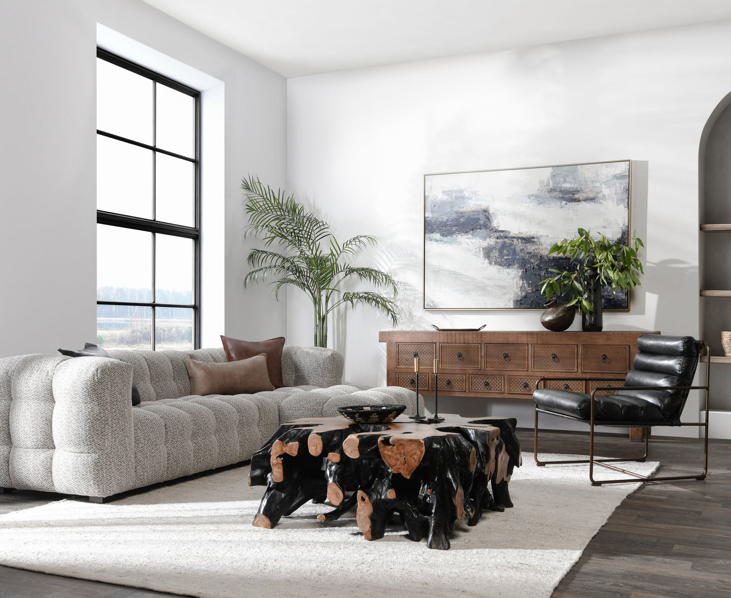 Cypress Teak Root Square Coffee Table - Black/Natural