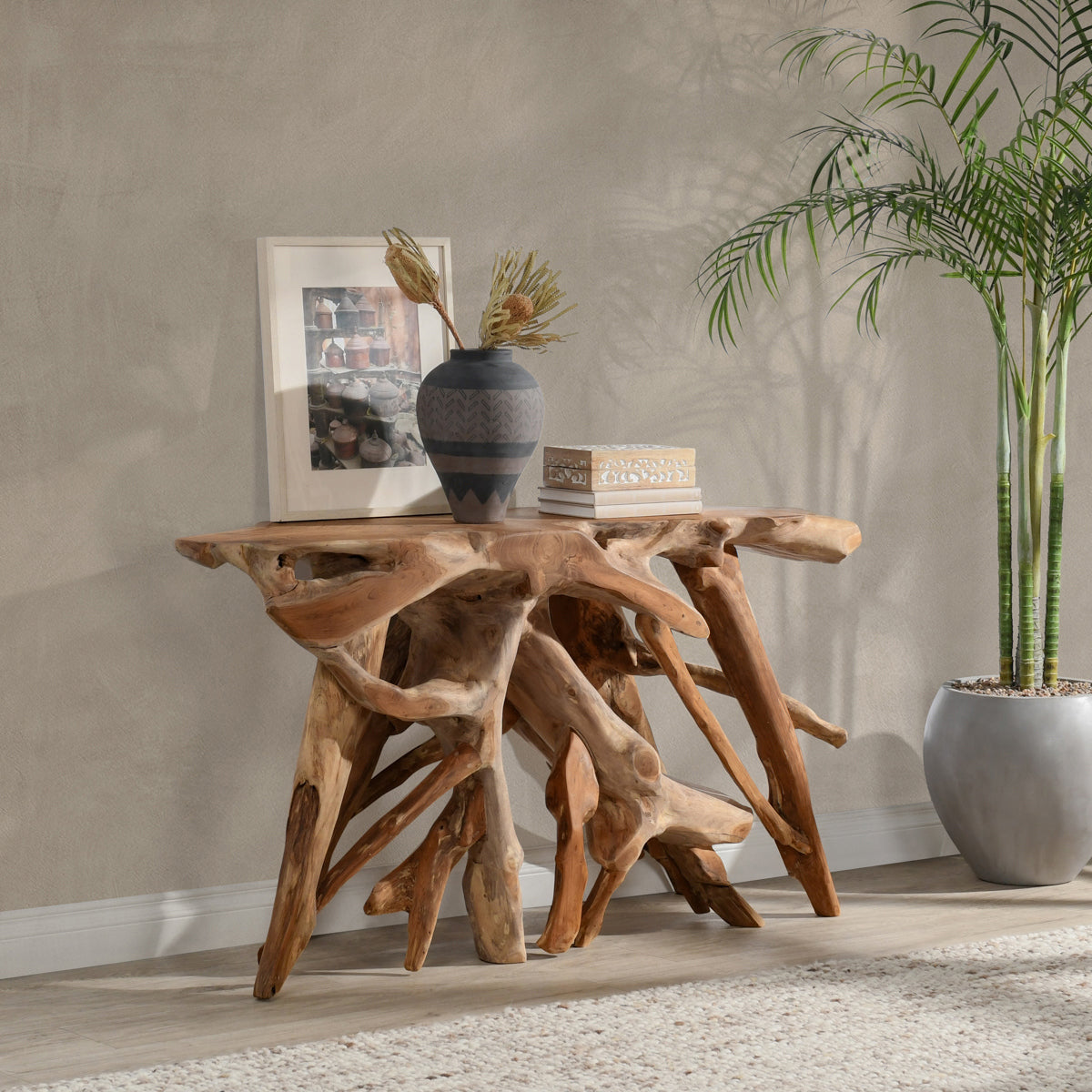 Cypress Teak Root Console Table 59-60" - Natural