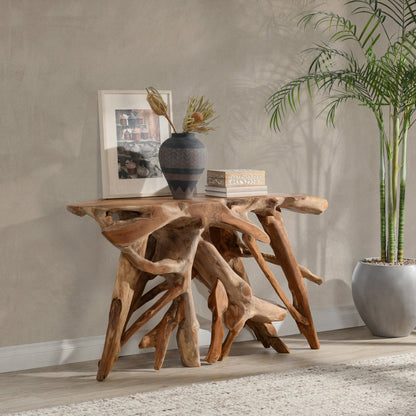Cypress Teak Root Console Table 59-60" - Natural