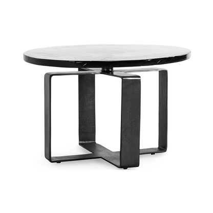 Keith Glass/Iron Round Coffee Table - Dark Antique