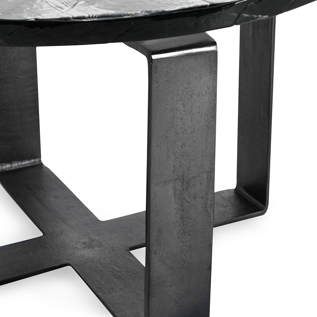 Keith Glass/Iron Round Coffee Table - Dark Antique