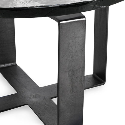 Keith Glass/Iron Round Coffee Table - Dark Antique