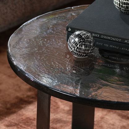 Keith Glass/Iron Round Coffee Table - Dark Antique