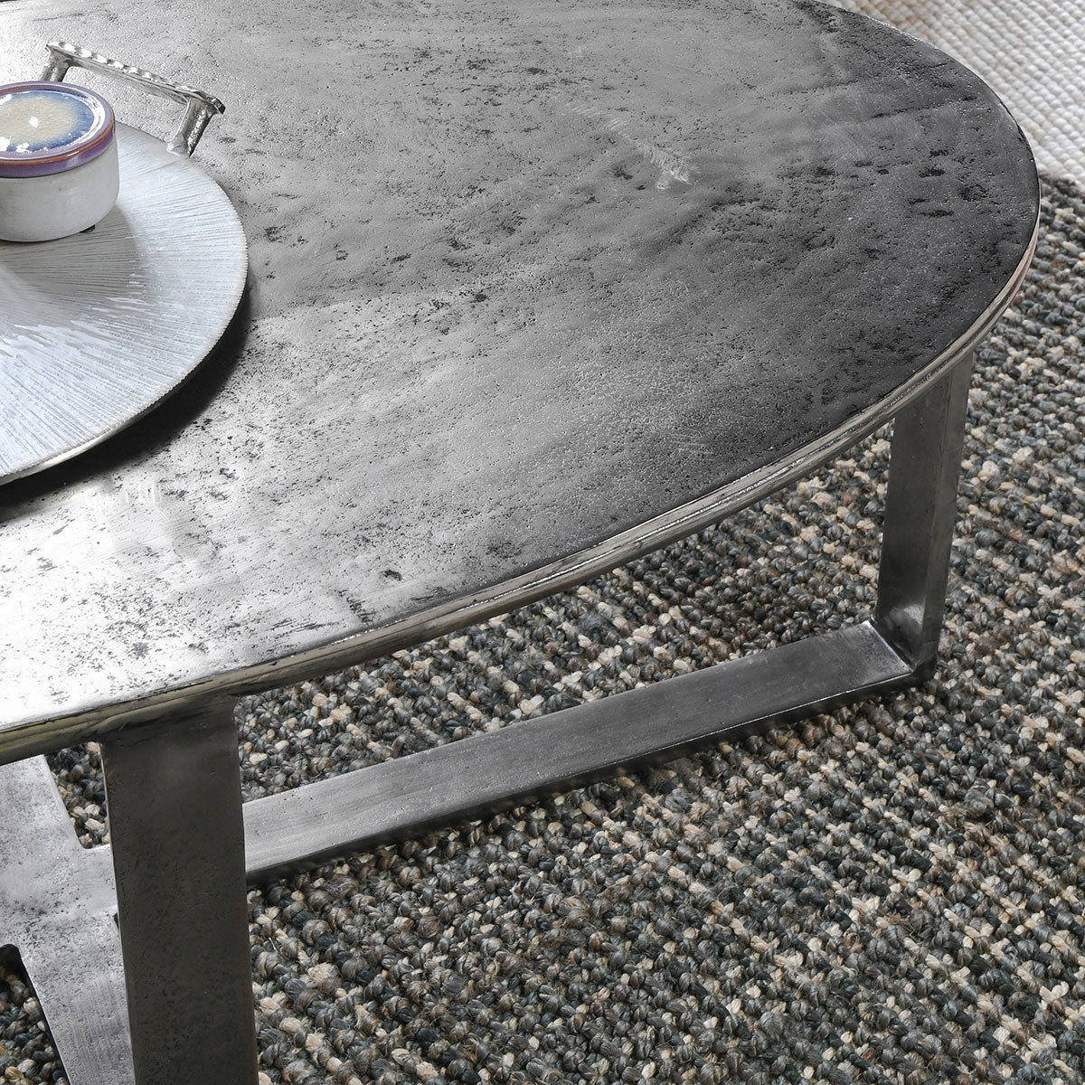 Flores Cast Aluminum Oval Coffee Table - Nickle