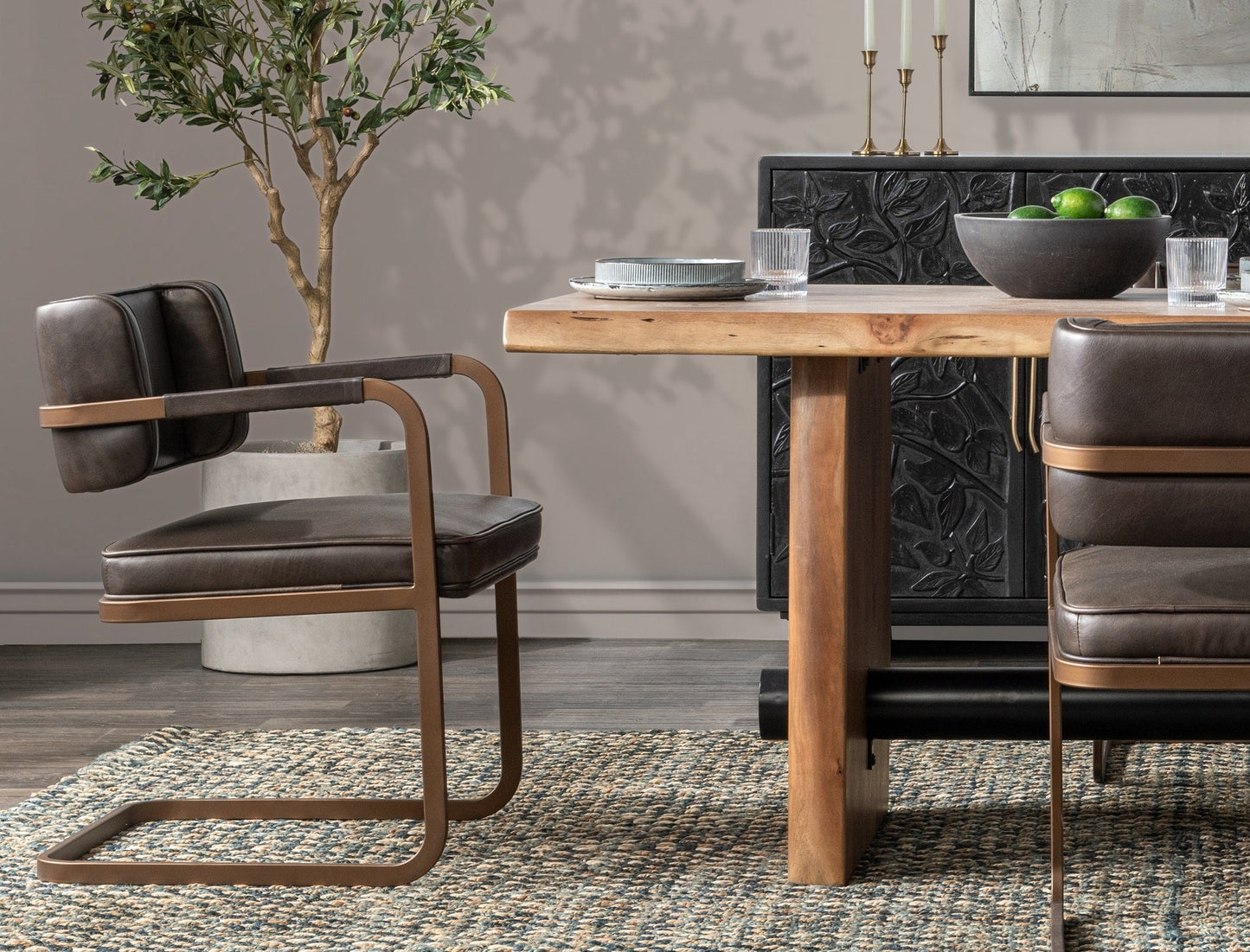 Fonda Leather Dining Chair - Truffle Brown
