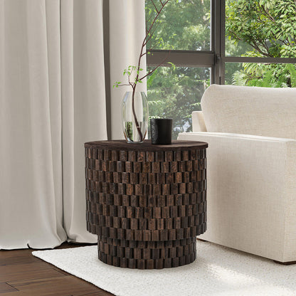 Norwood Round End Table - Bark Brown