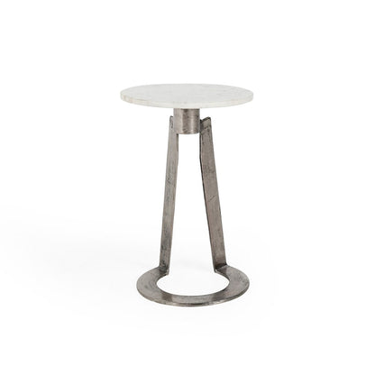 Leyton Marble Aluminum Round Accent Table - White