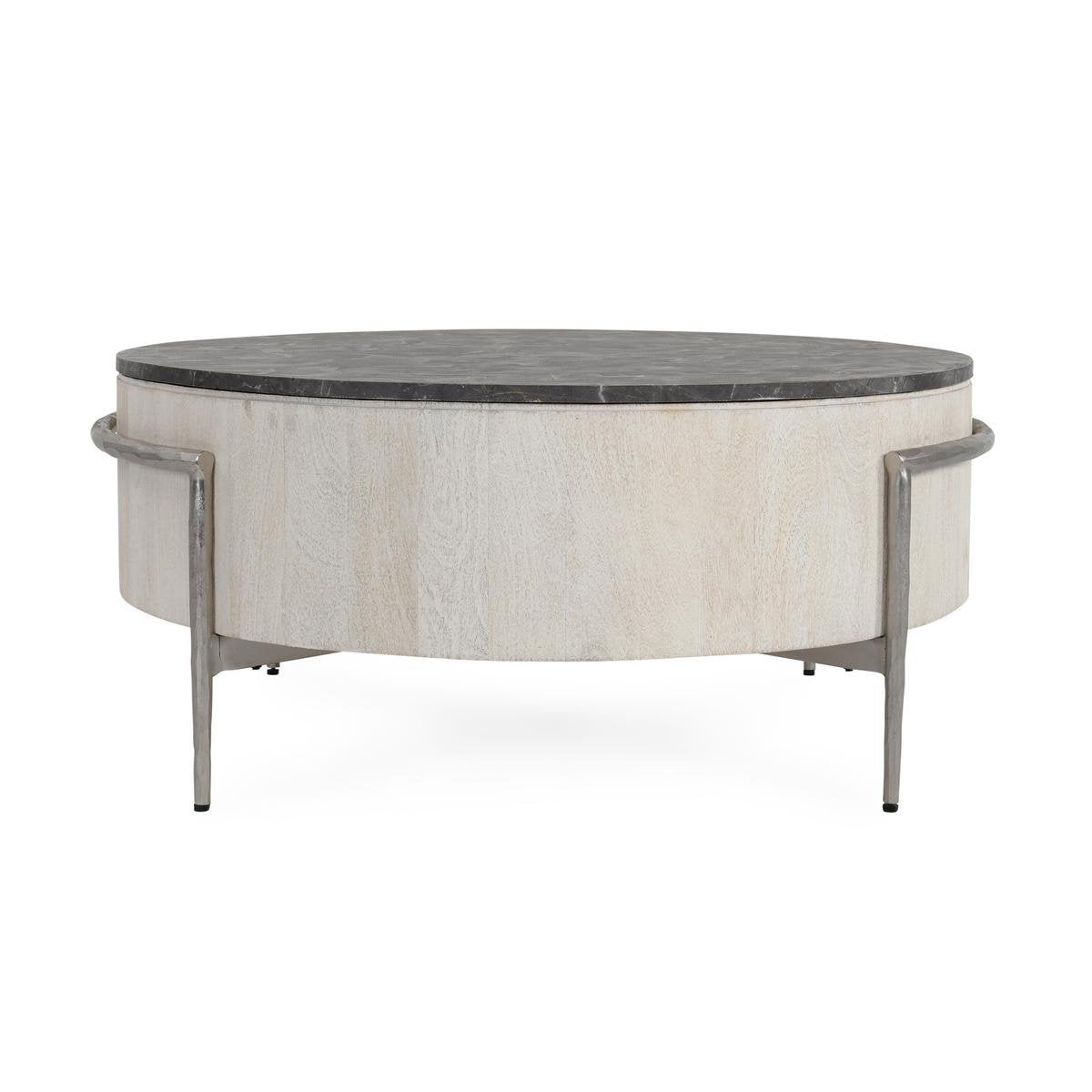 Honor Round Coffee Table - White Wash/Gray Stone