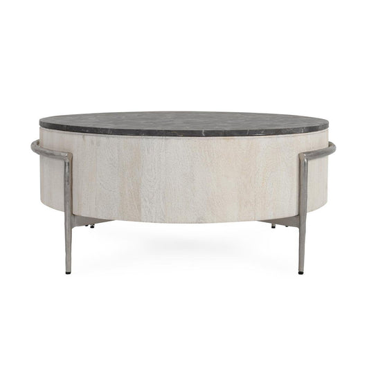 Honor Round Coffee Table - White Wash/Gray Stone