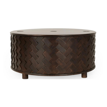 Shira Round Storage Coffee Table - Kona Brown