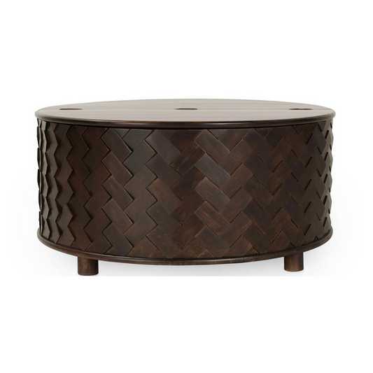 Shira Round Storage Coffee Table - Kona Brown